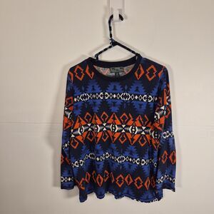 L-RL Lauren Active Ralph Lauren Women's Aztec Print Shirt Size 2X Long Sleeve